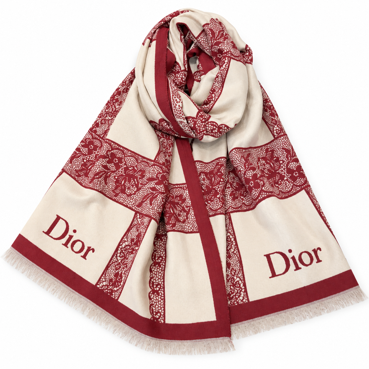 Dior Style Toile Fringe Scarf