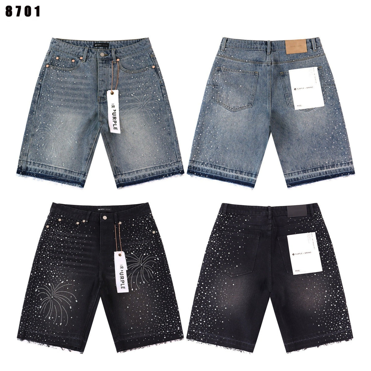 Purple Brand Rhinestone Relaxed-Fit Denim Shorts Unisex