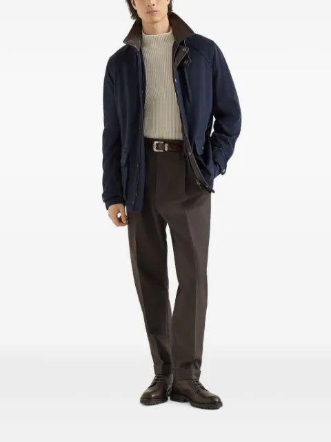 Brunello Cucinelli virgin wool cloth field jacket with nappa leather inserts