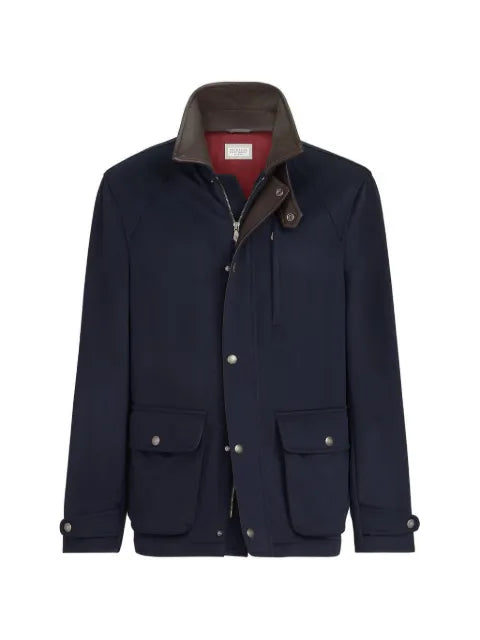 Brunello Cucinelli virgin wool cloth field jacket with nappa leather inserts