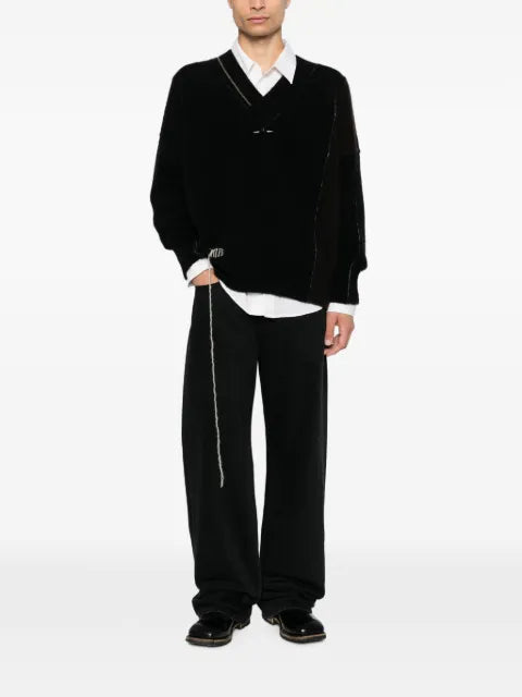 Isabel Benenato distressed V-neck sweater