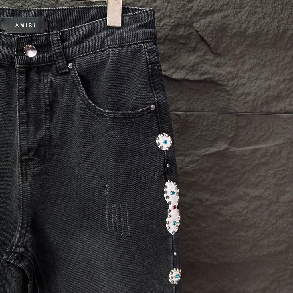 AMIRI Rhinestone‑Embellished Flared Denim Jeans
