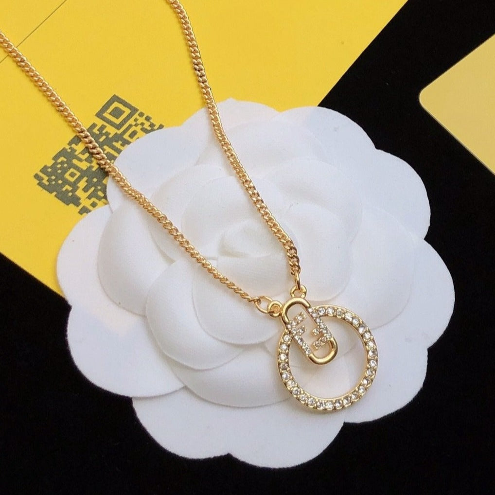 FENDI F LOGO GOLD DIAMOND NECKLACE