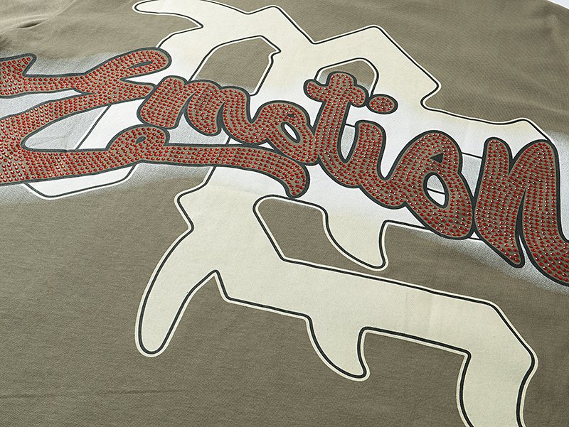 MIXED EMOTION Olive Khaki Front-and-Back Graphic T-Shirt