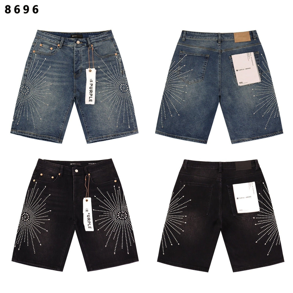 Purple Brand Rhinestone Relaxed-Fit Denim Shorts Unisex
