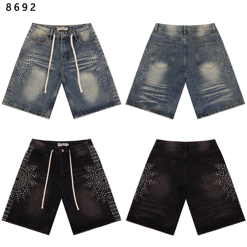 Purple Brand Rhinestone Relaxed-Fit Denim Shorts Unisex