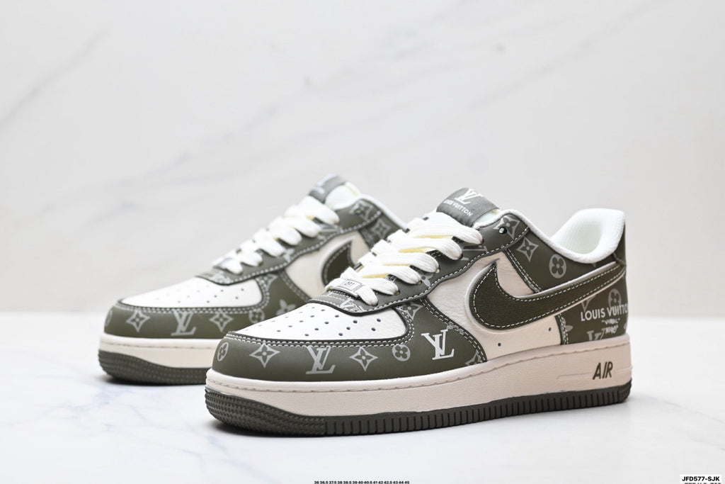 Nike Air Force 1 Low Black Gray Monogram Print Unisex Sneakers Style 11