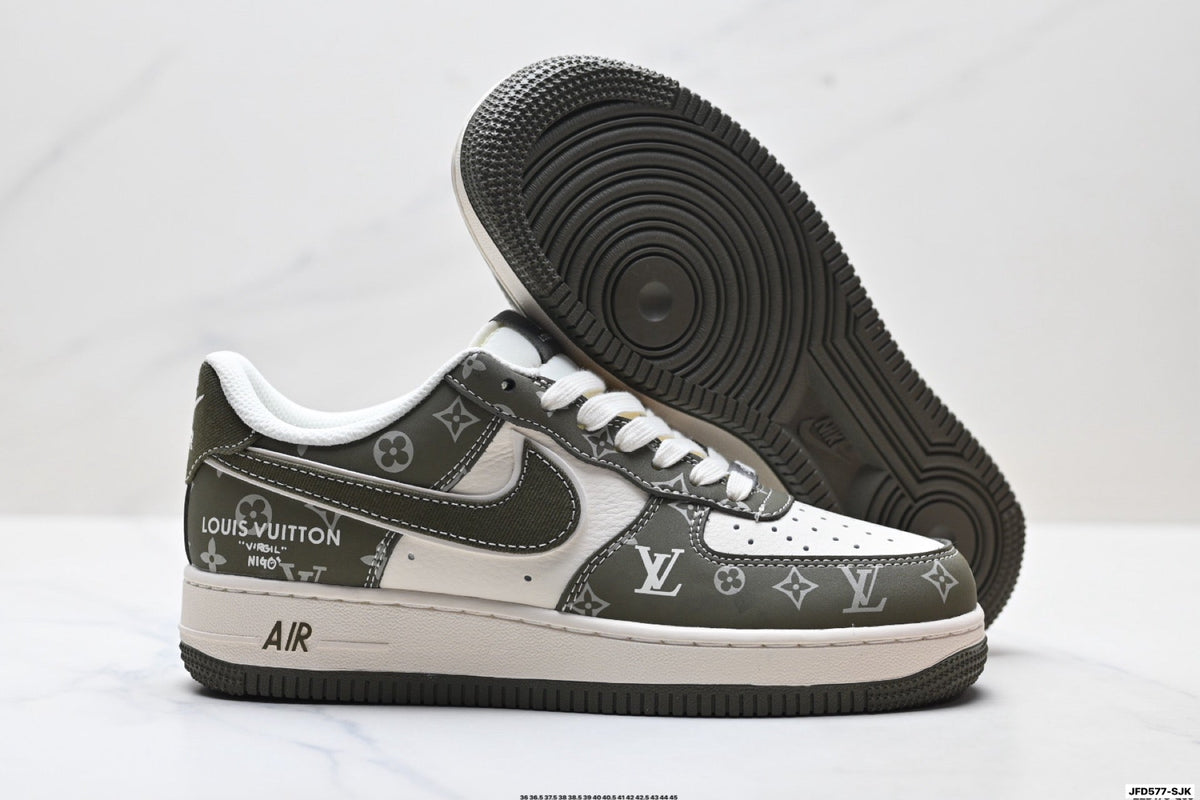 Nike Air Force 1 Low Black Gray Monogram Print Unisex Sneakers Style 11