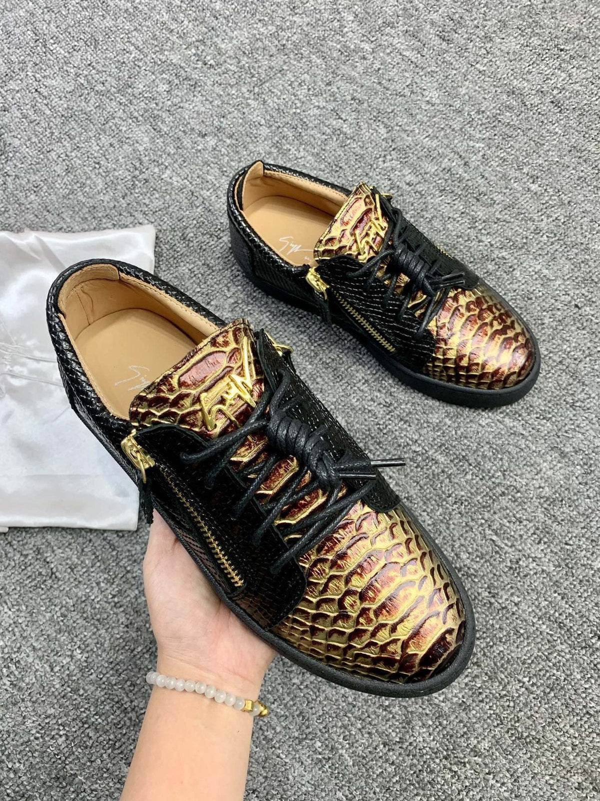Giuseppe Zanotti Black Snakeskin Low-Top Sneakers