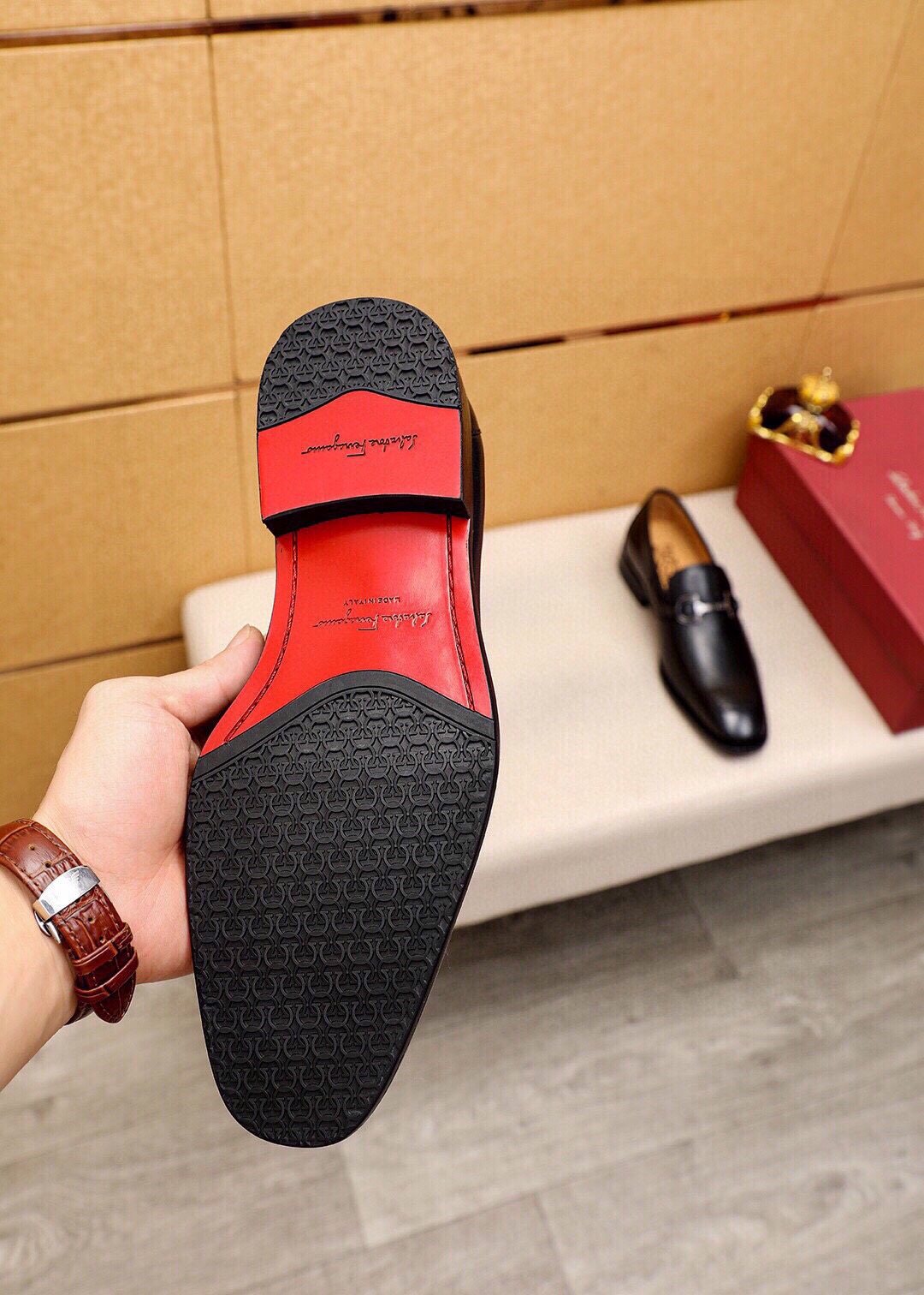Ferragamo Black Metal-Hardware Loafers - Polished Metal Vamp Hardware