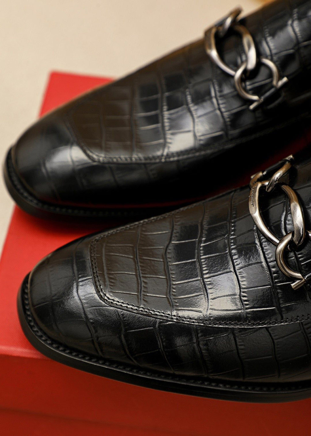 Ferragamo Black Embossed Bit Loafers - Stacked Heel