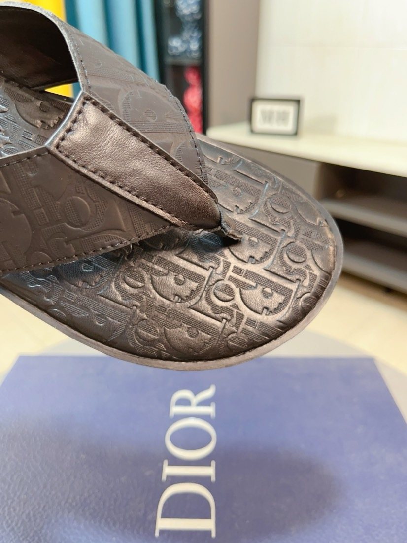Dior Men's Black Logo Thong Sandals