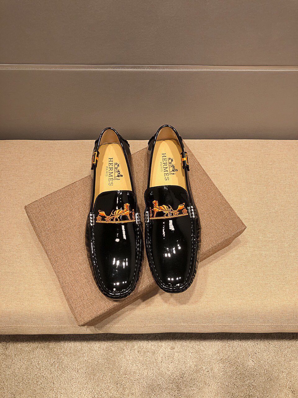 Hermès Black Glossy Hardware Loafers