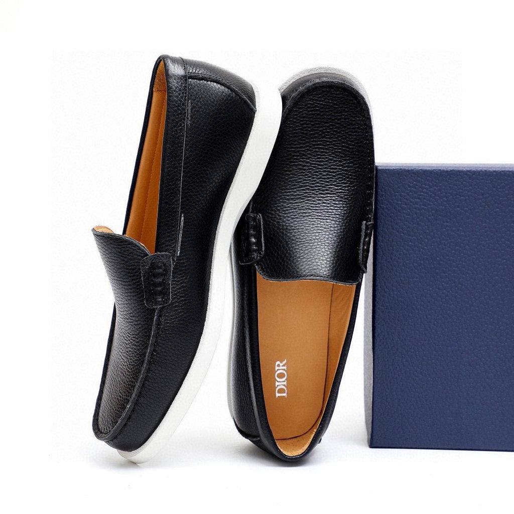 Dior Black Textured Leather Slip-On Loafers