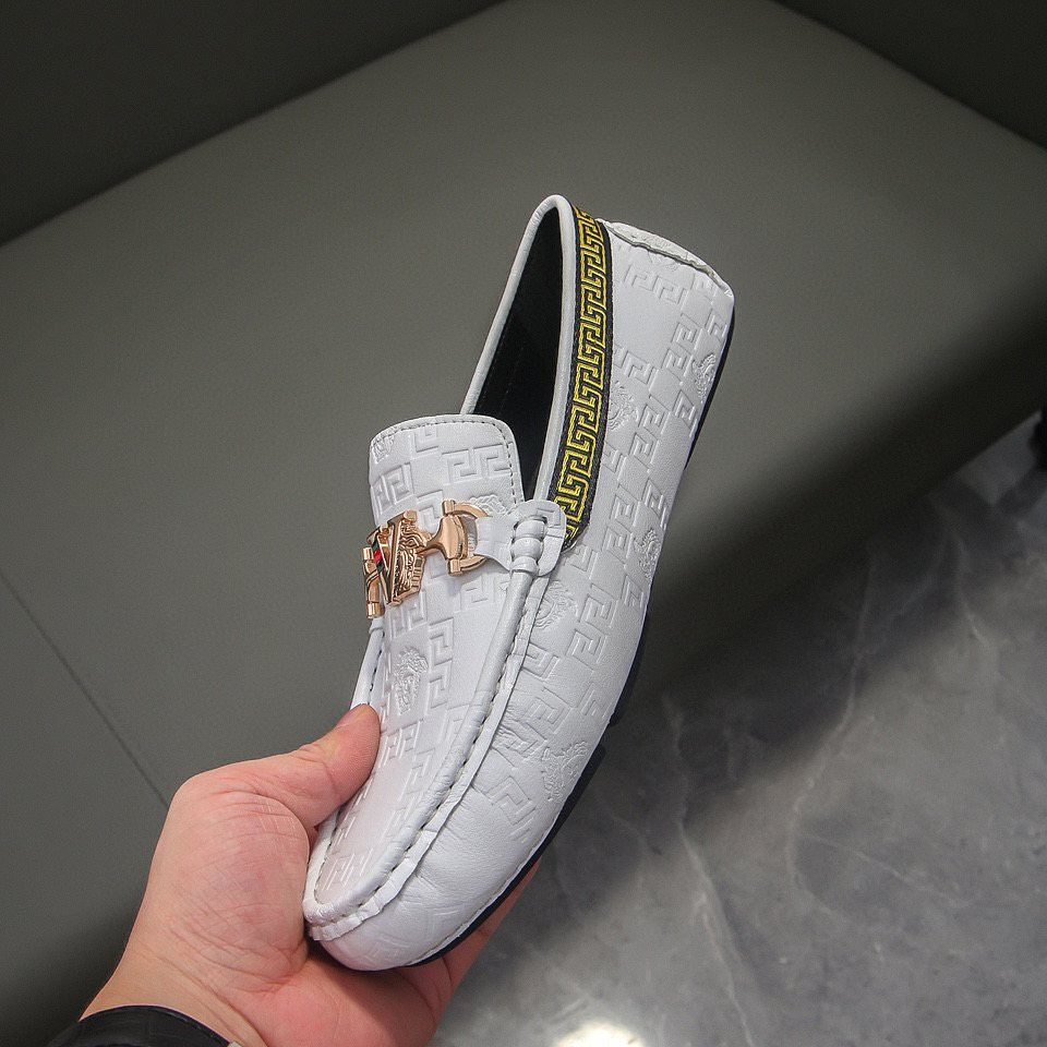 Versace White Textured Slip-On Loafers