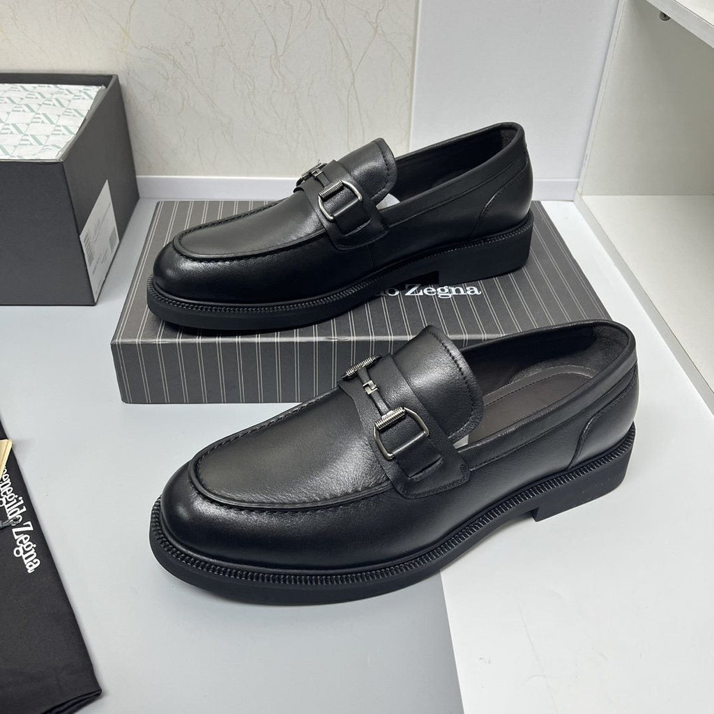 Ermenegildo Zegna Men's Black Leather Bit Loafers