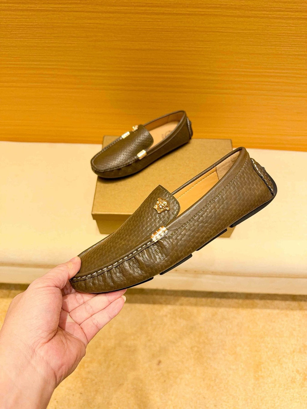 Versace Brown Textured Loafers