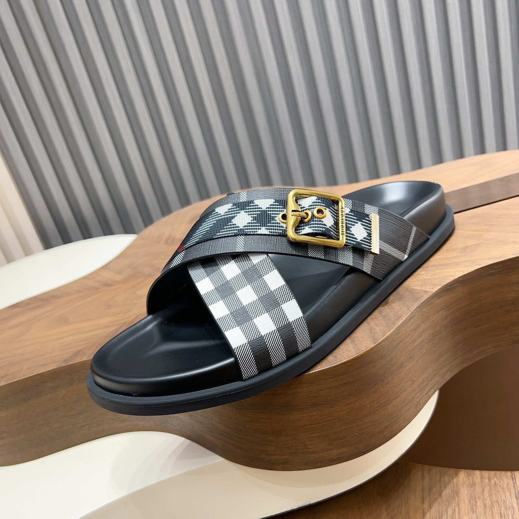 Burberry Checked Cross-Strap Slide Sandals
