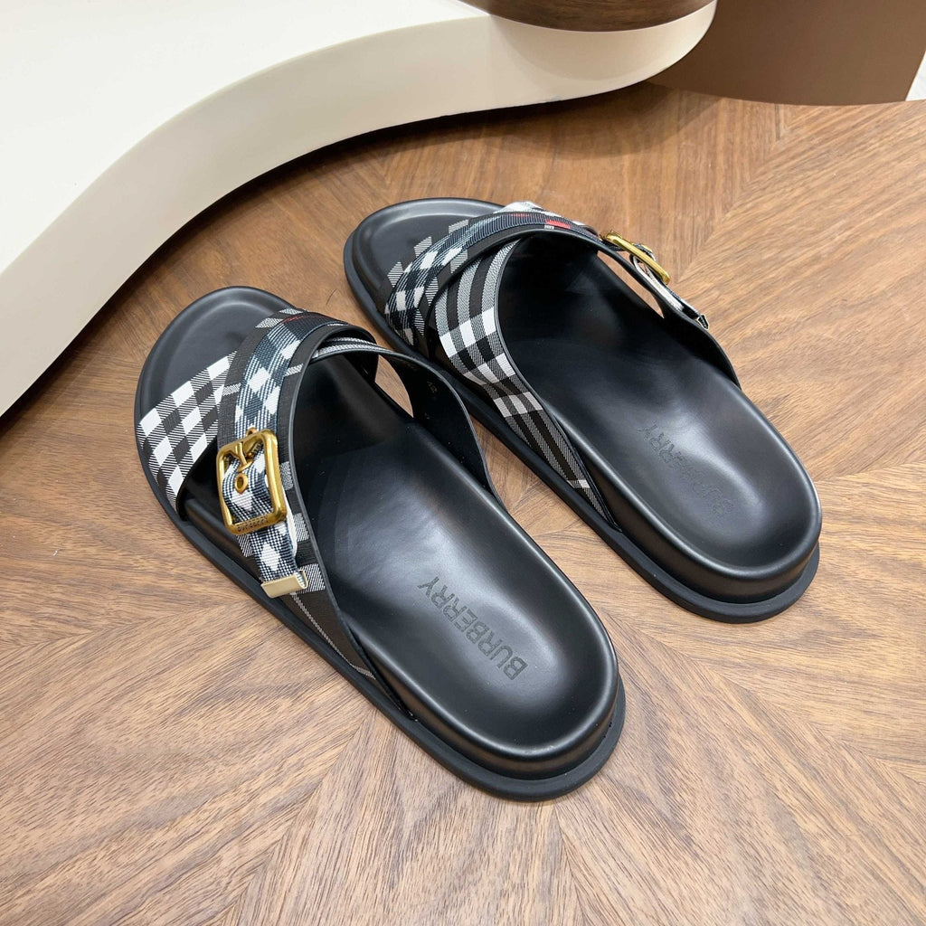 Burberry Checked Cross-Strap Slide Sandals