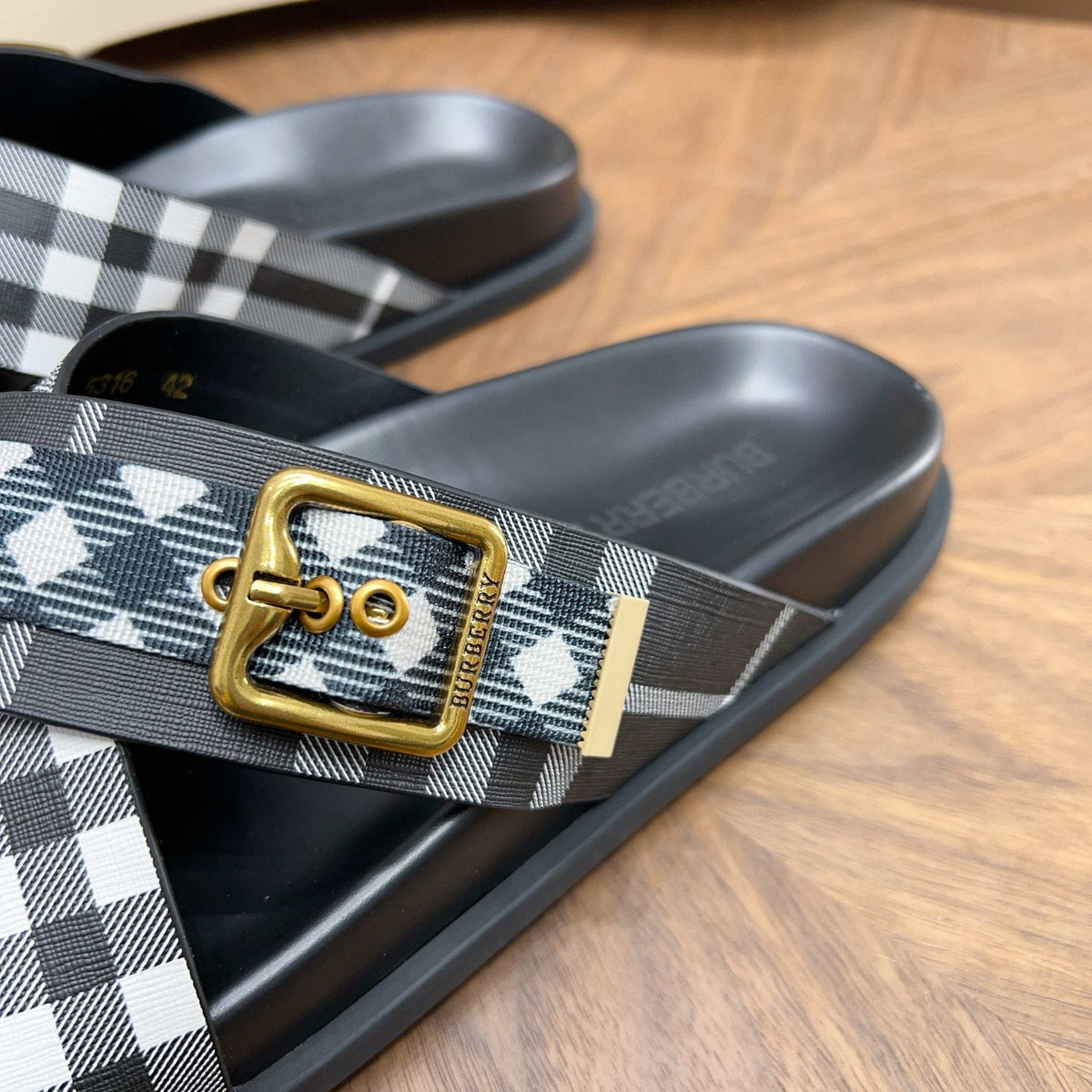 Burberry Checked Cross-Strap Slide Sandals