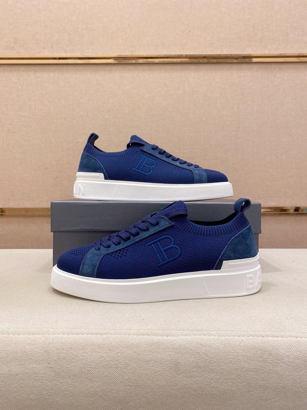 Balmain Men's Knit Low-Top Sneakers - Monogram Detail