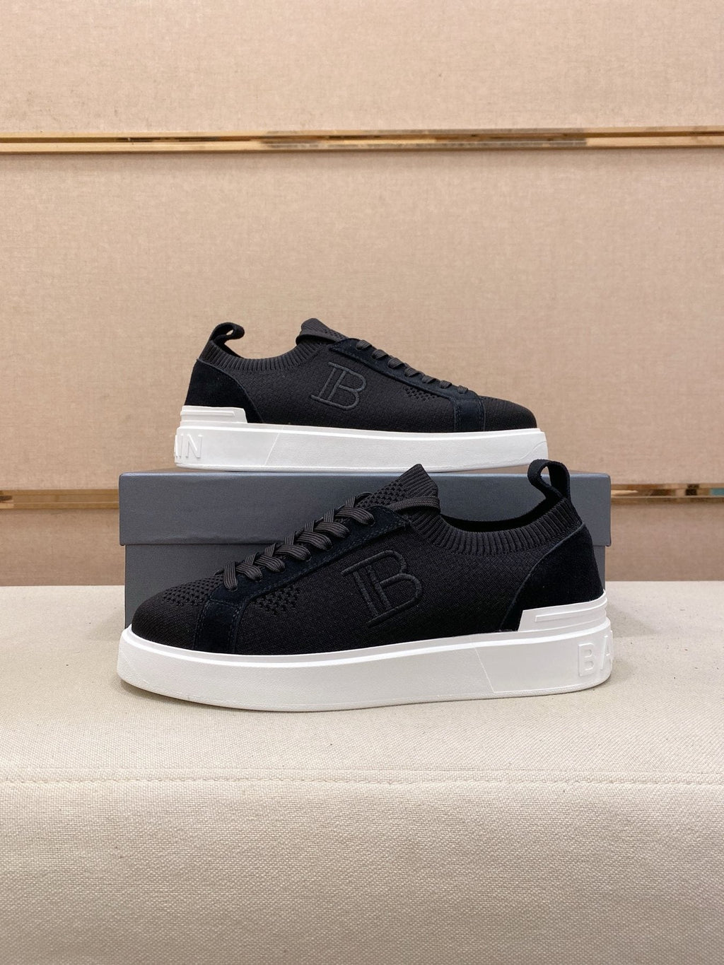 Balmain Men's Knit Low-Top Sneakers - Monogram Detail