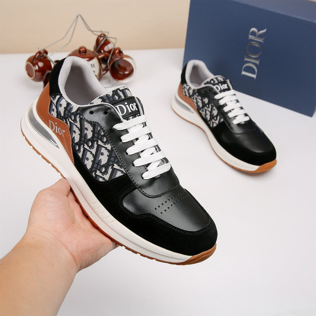 Dior White, Black & Tan Low-Top Sneakers