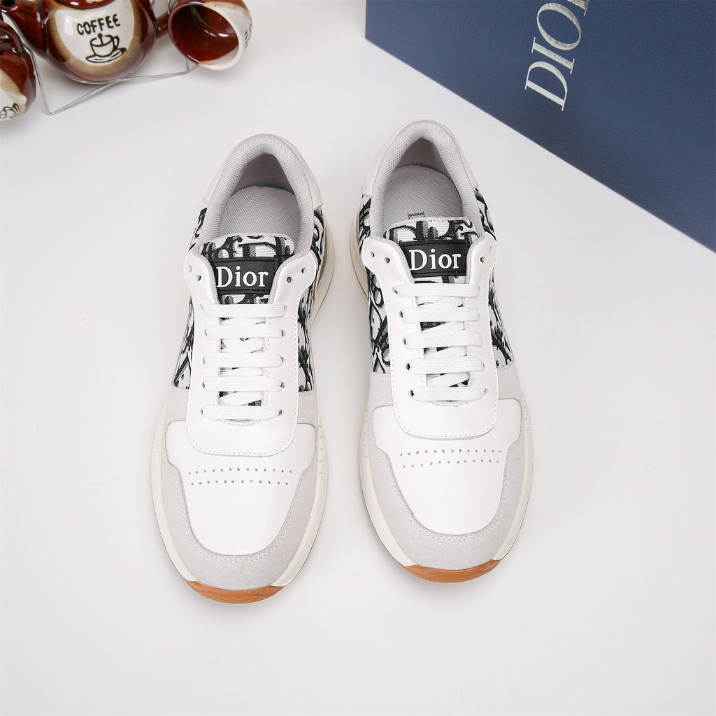 Dior White, Black & Tan Low-Top Sneakers