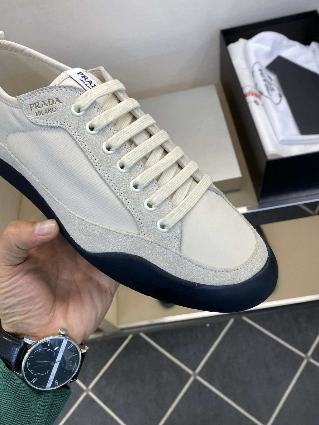 Prada Low-Top Leather Sneakers