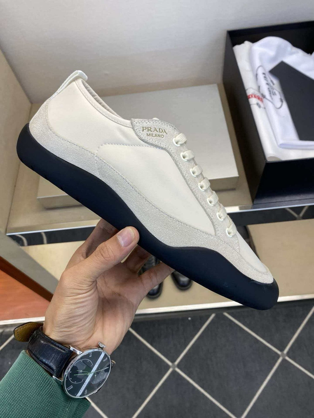 Prada Low-Top Leather Sneakers