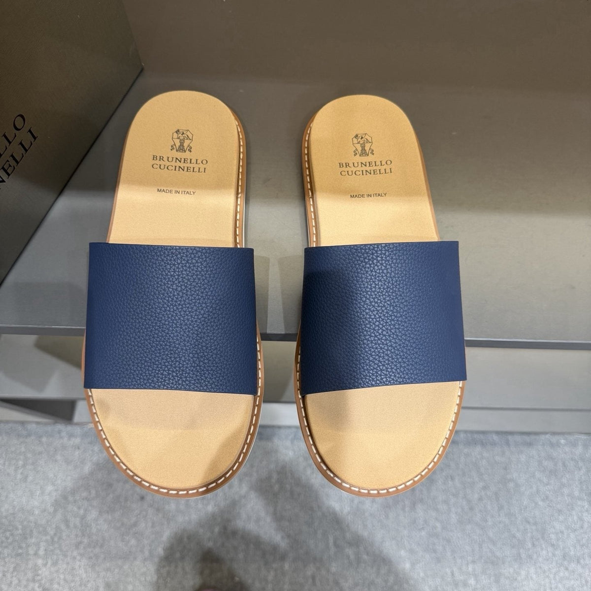 Brunello Cucinelli Men's Wide-Strap Slide Sandals - Low-Profile Sole