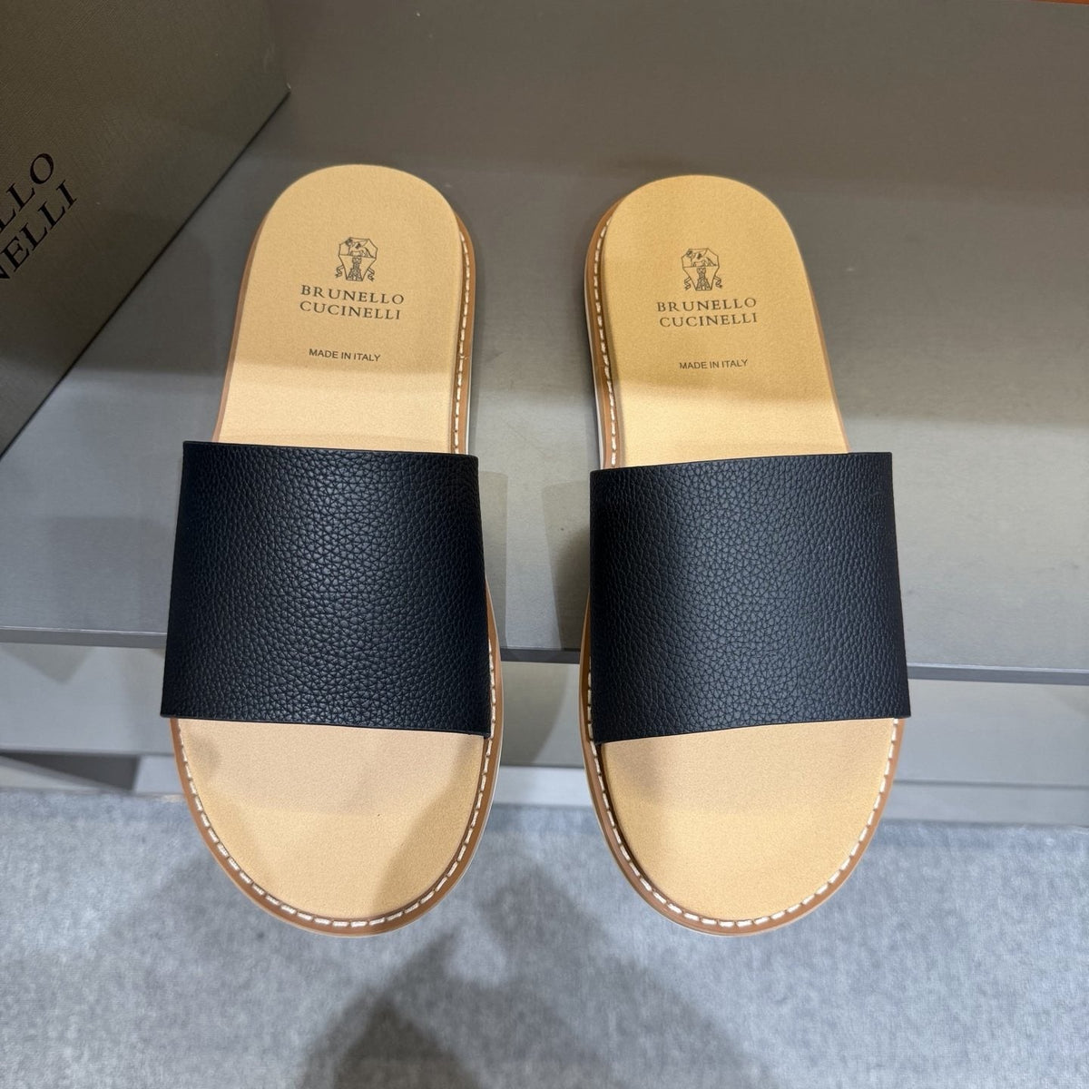 Brunello Cucinelli Men's Wide-Strap Slide Sandals - Low-Profile Sole