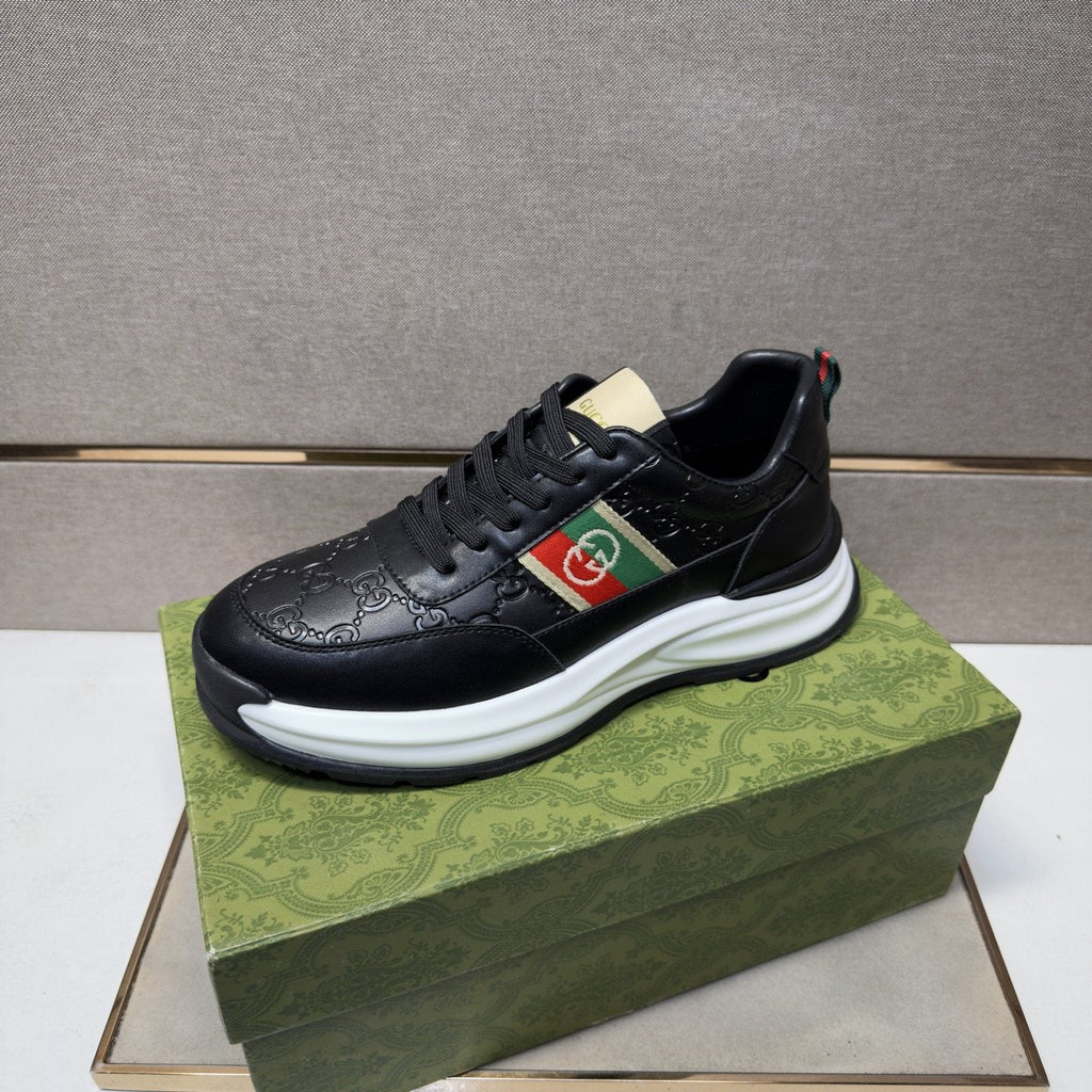 Gucci Men's Stripe Low-Top Sneakers - Layered Upper With Gold-Tone Side Emblem