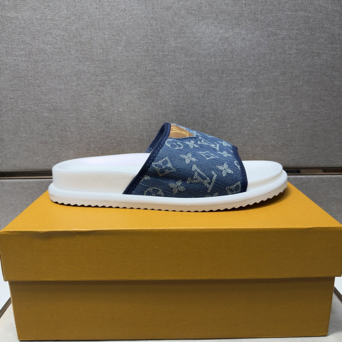 Louis Vuitton Navy Patterned Slide Sandals