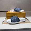 Louis Vuitton Navy Patterned Slide Sandals