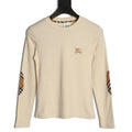 Burberry Equestrian-Detail Check Elbow-Patch Long-Sleeve Top - Cream